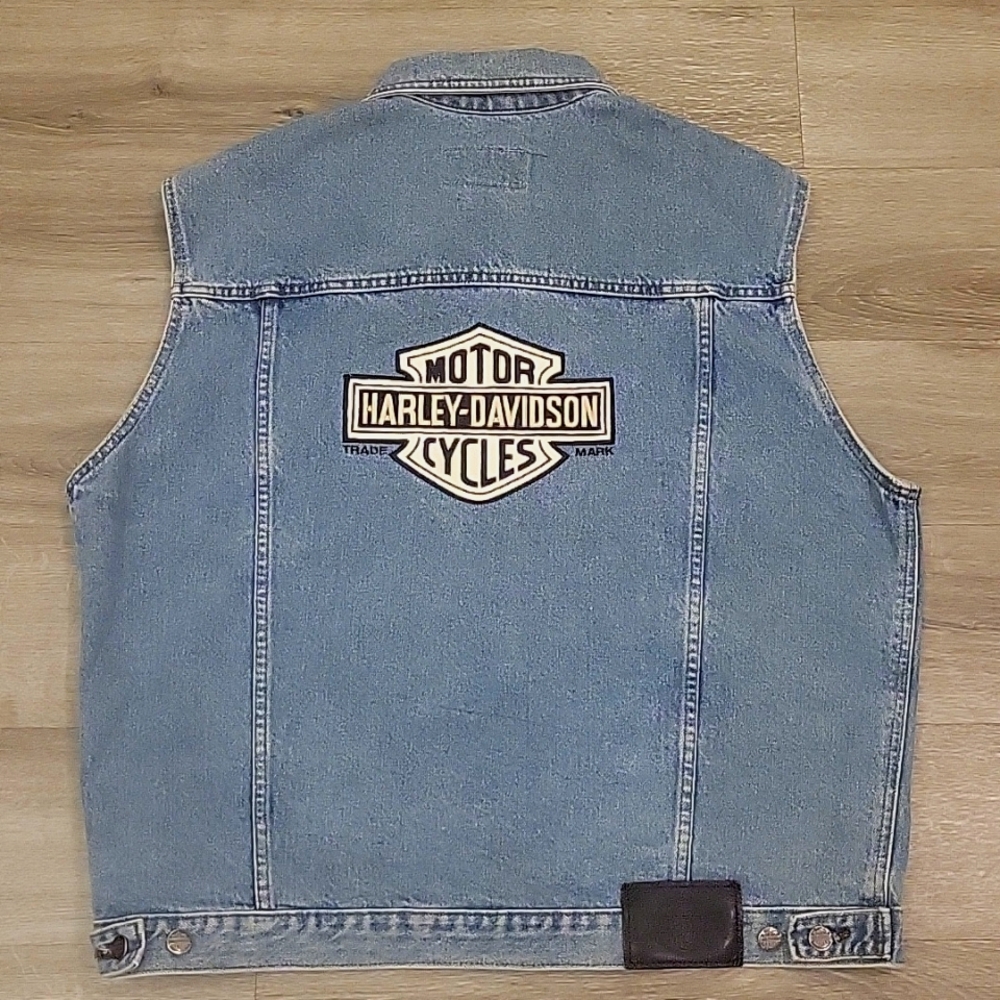 Harley-Davidson Blue Denim Vest Classic Sleeveless Style
